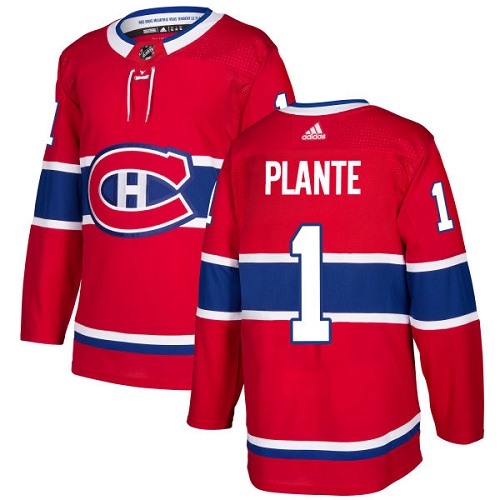 Adidas Men Montreal Canadiens #1 Jacques Plante Red Home Authentic Stitched NHL Jersey